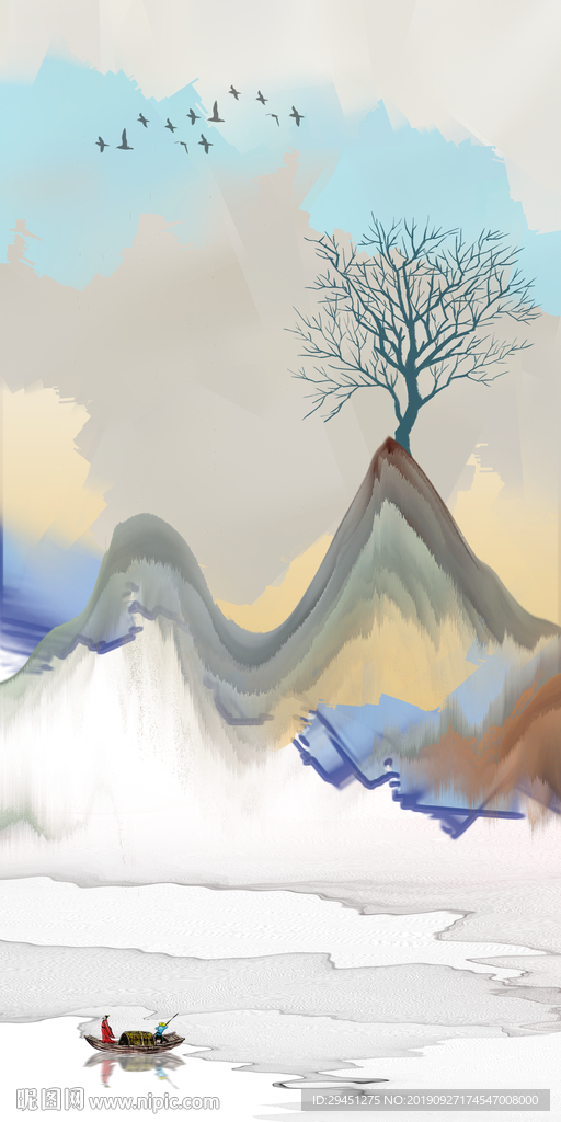 手绘玄关新山水画 TIF分层