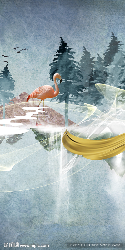 流水新欧式玄关画 TIF分层