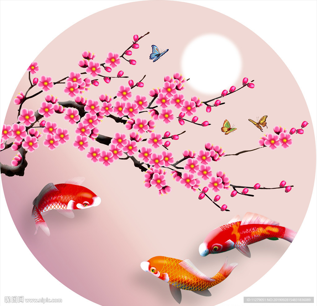 花开富贵年年有余花鸟鲤鱼装饰画