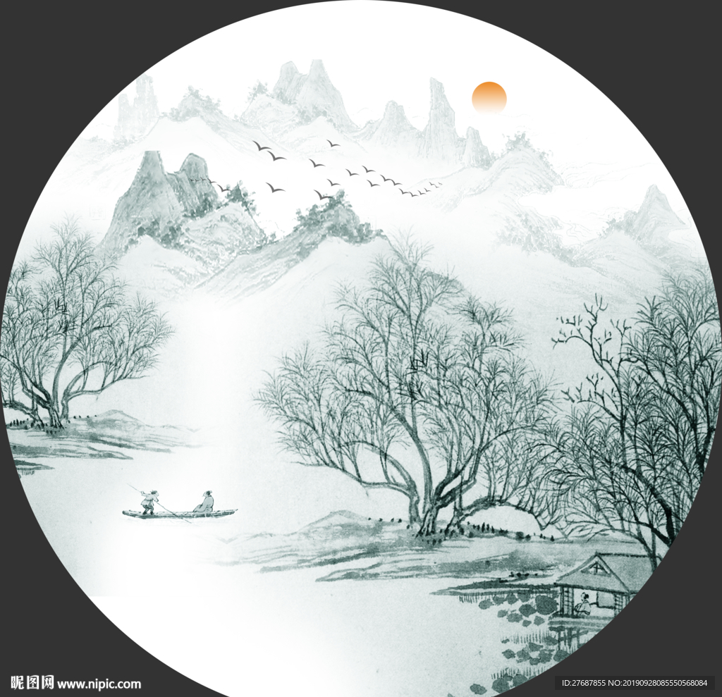 圆形山水画