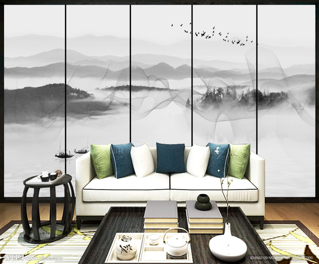 新中式山水电视背景墙