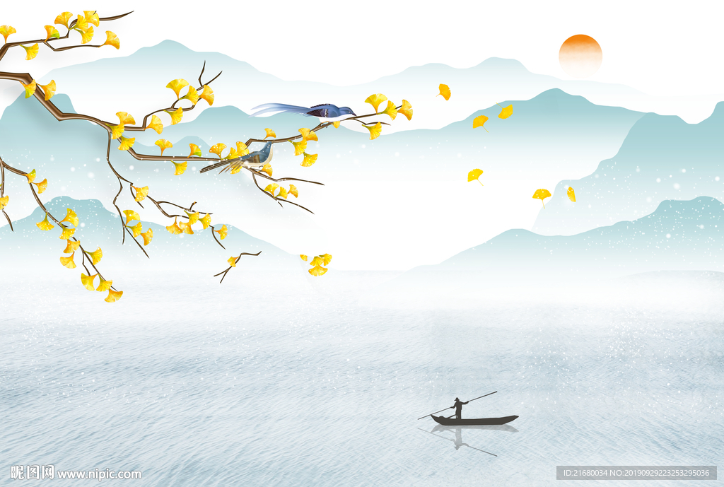 新中式山水抽象背景墙