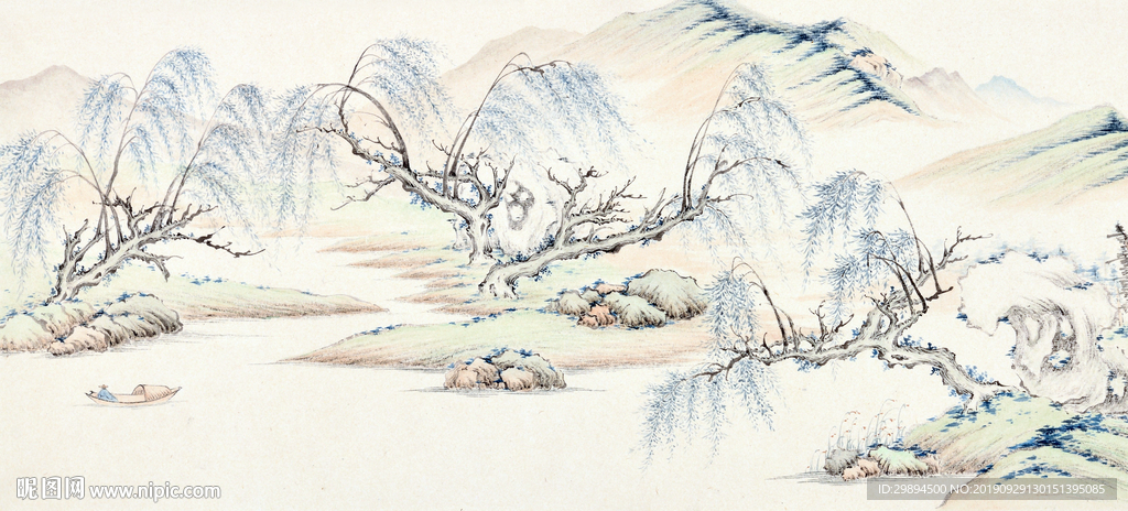 工笔画装饰画中国风无框画咏柳春