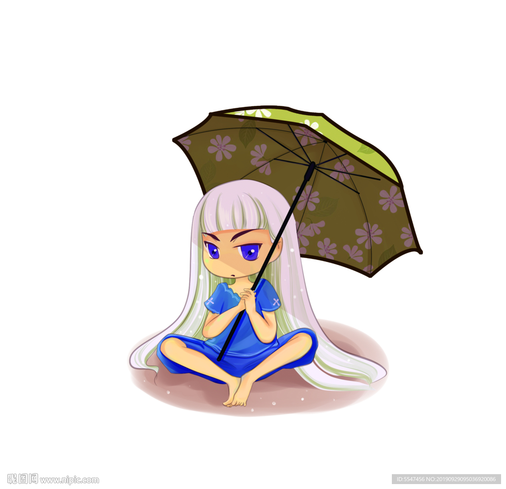 女孩撑伞在雨中漫步图片_儿童插画_动漫卡通_图行天下图库
