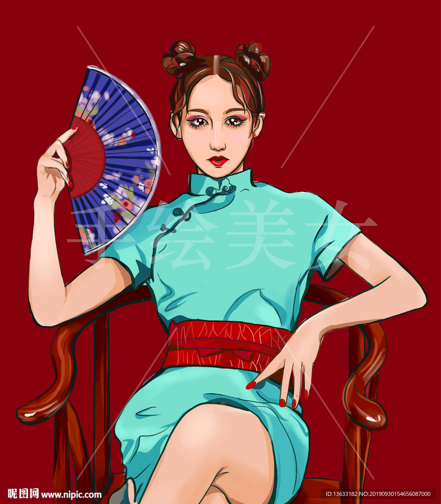 手绘美女  中国风 国潮美女