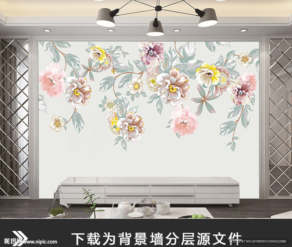 知性优美花朵壁画背景墙女士卧室