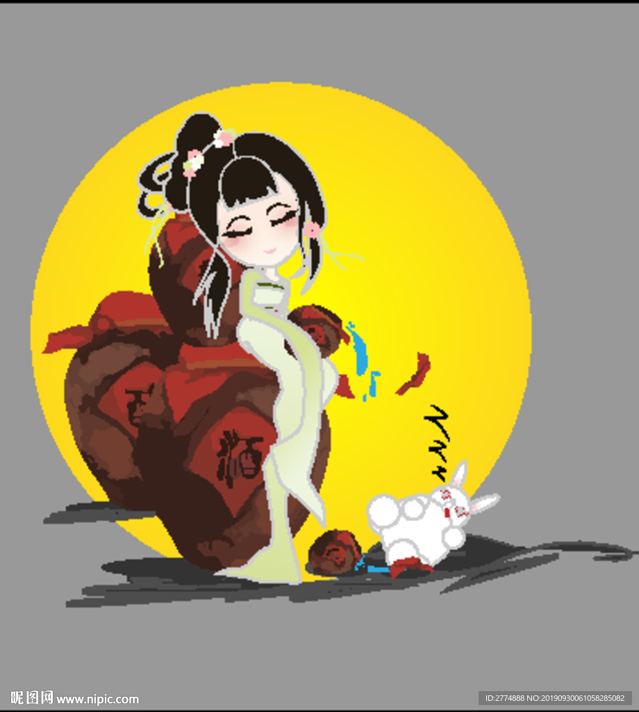 中秋Q版矢量醉酒嫦娥素材