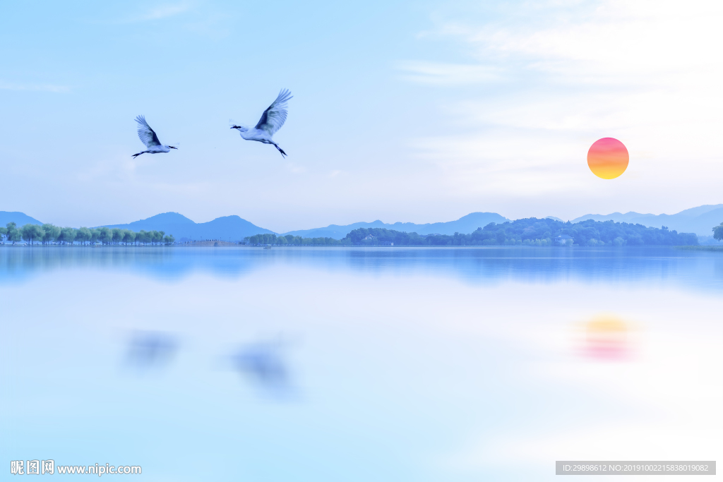 矢量图背景素材西湖山水画