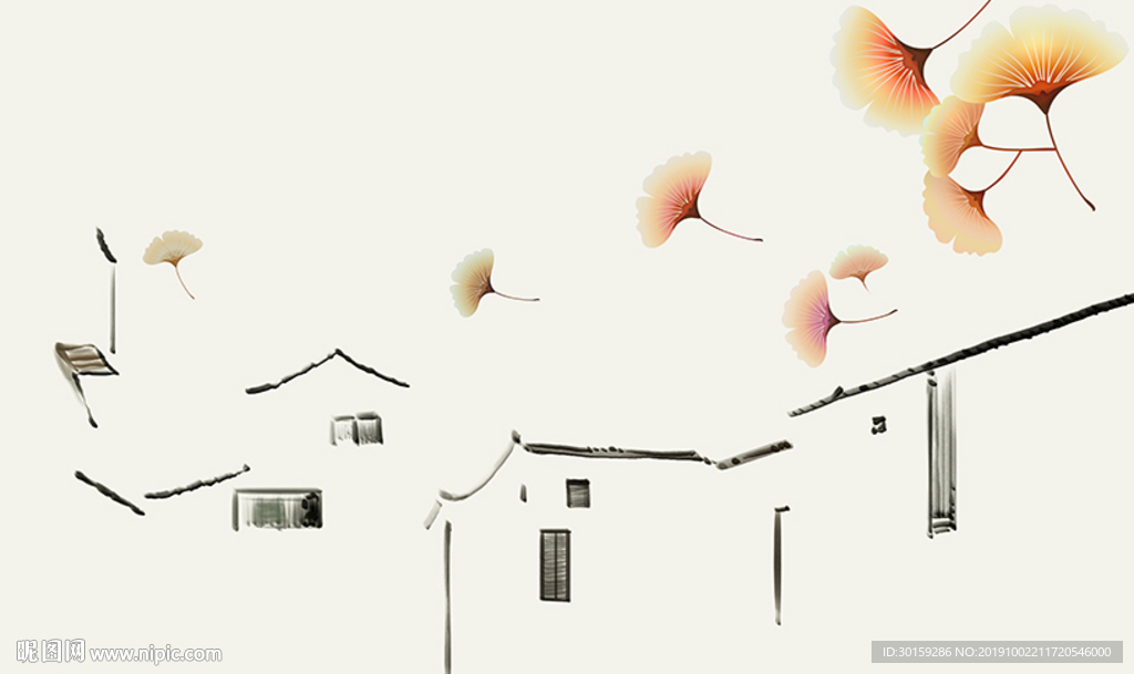 中式银杏马头墙建筑