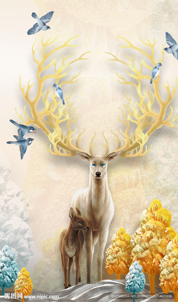 麋鹿装饰画玄关晶瓷画