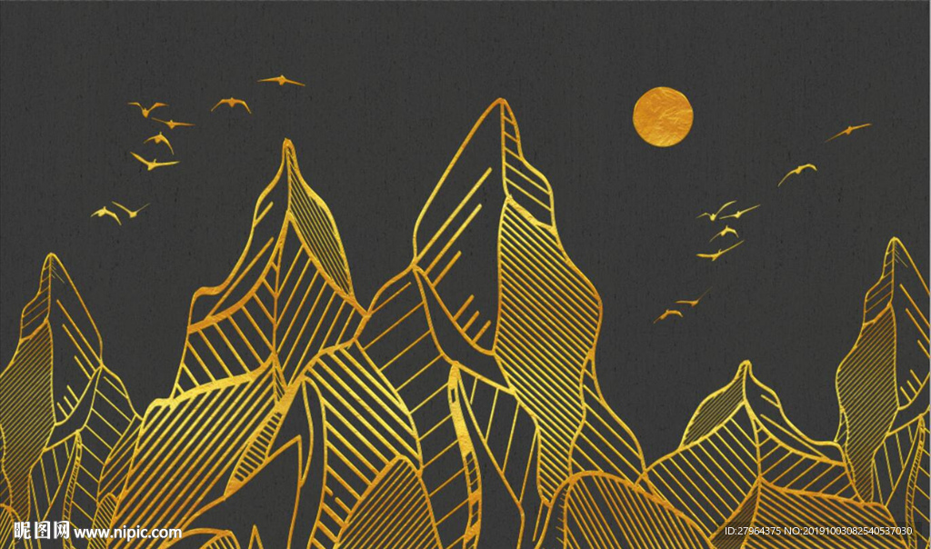 现代简约几何线描山水背景墙