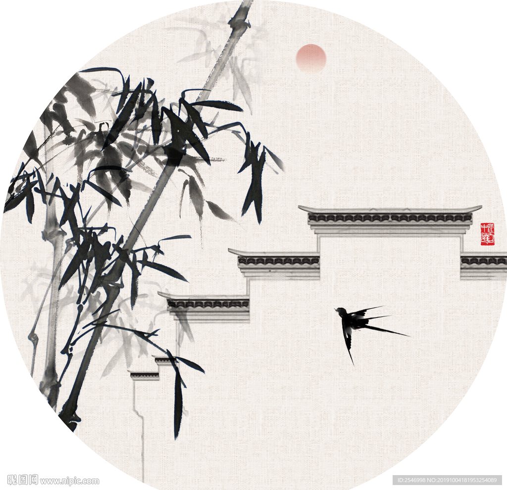 竹子马头墙装饰画