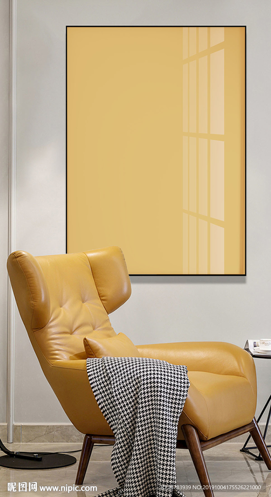 黄色沙发装饰画效果图贴图