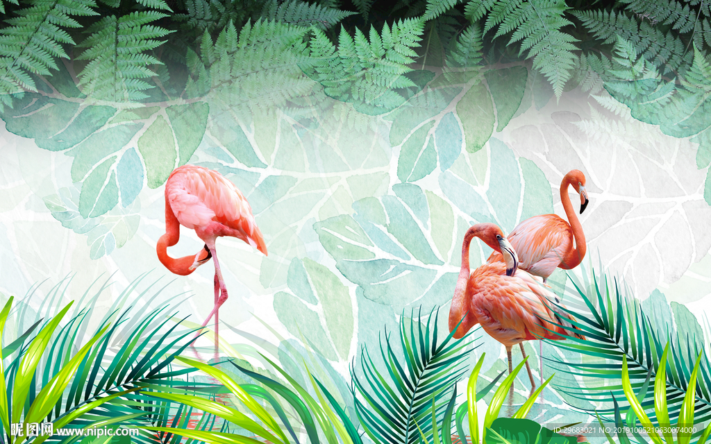 手绘叶子北欧装饰画TIF分层