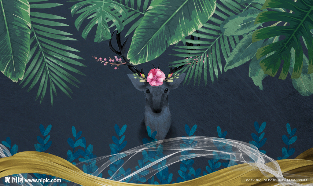 麋鹿北欧装饰画 TIF分层