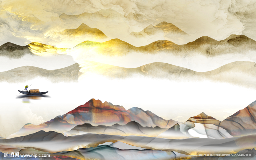 彩色新现代山水画 TIF分层