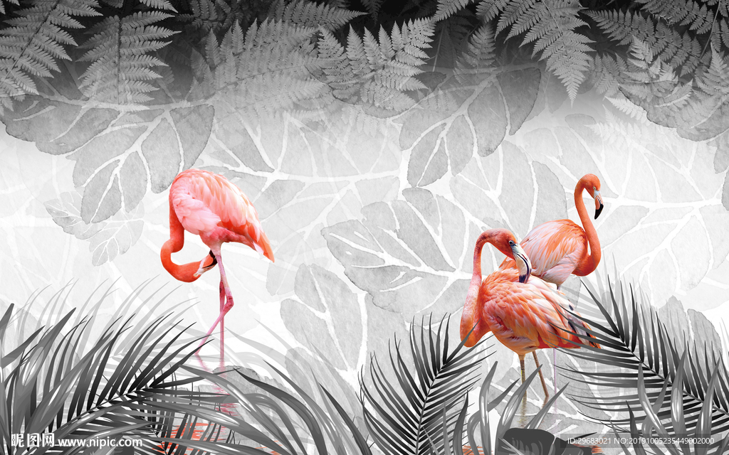 火烈鸟装饰画 TIF分层