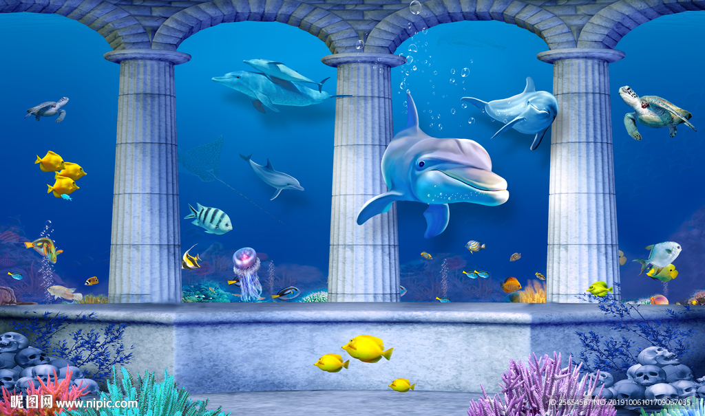 3D海底世界海洋背景墙