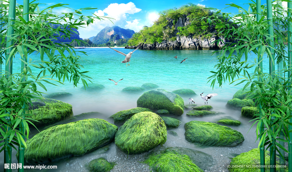 海边流水背景墙