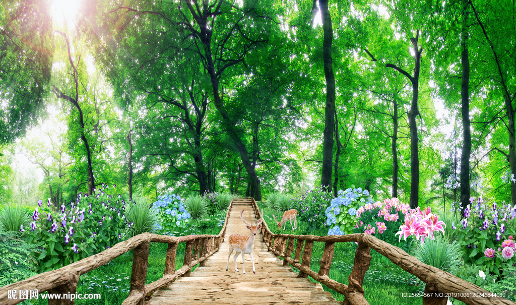 丛林木桥走道背景画