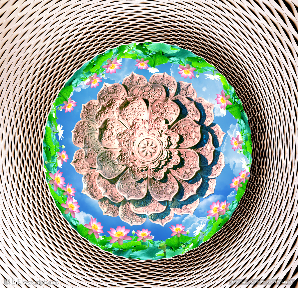 现代简约金色圆形抽象天顶画