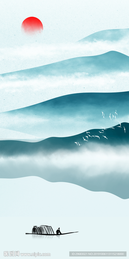 新中式意境山水画 TIF分层