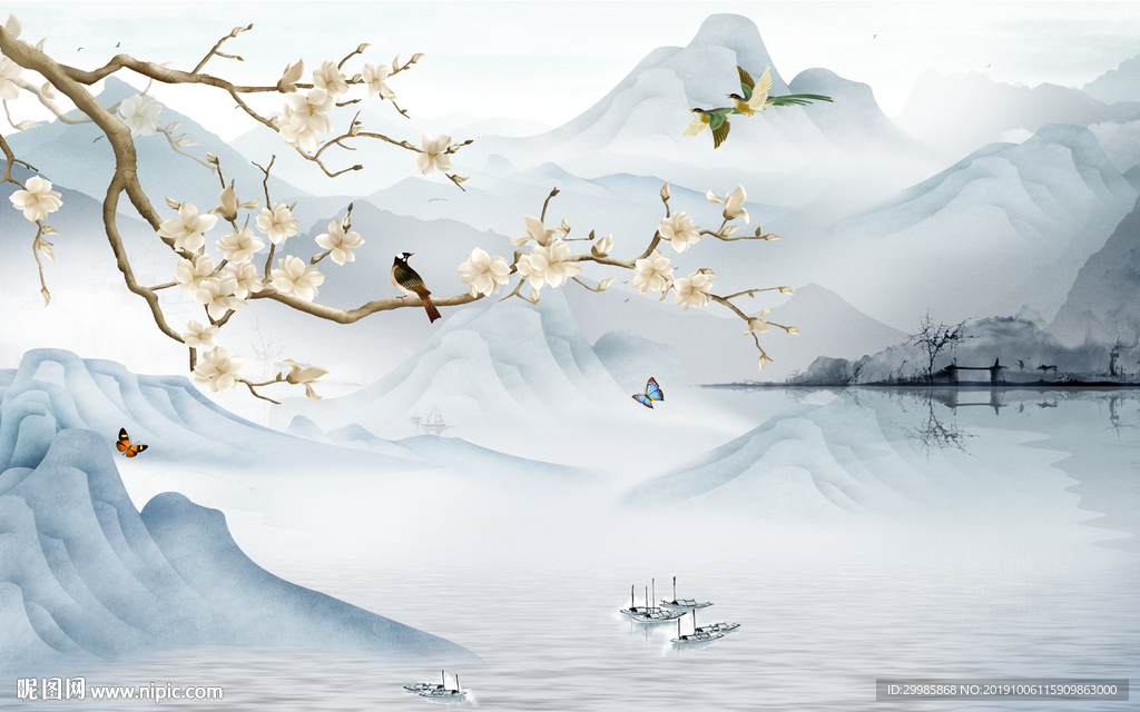 花鸟 风景新山水画 TIF分层