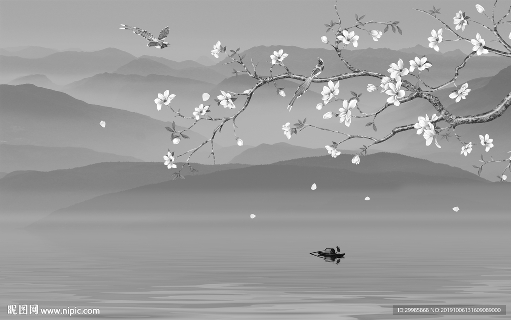 灰色山水装饰画 TIF分层