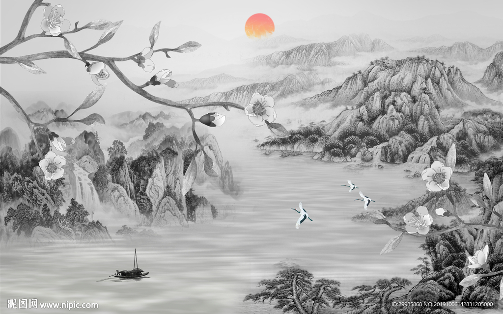 高档 山水装饰画 TIF分层