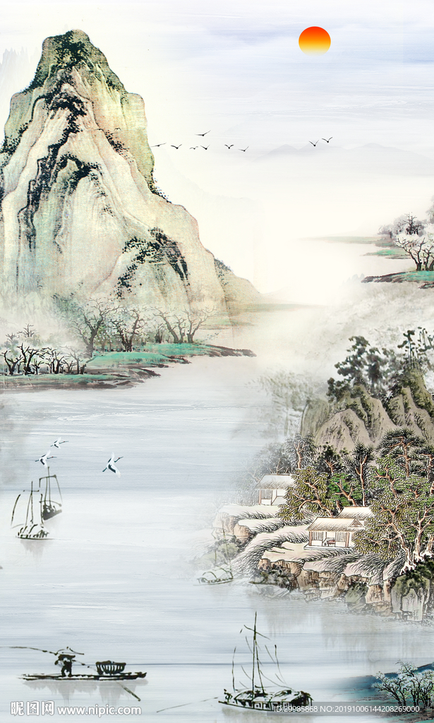 中式山水玄关画 TIF分层画