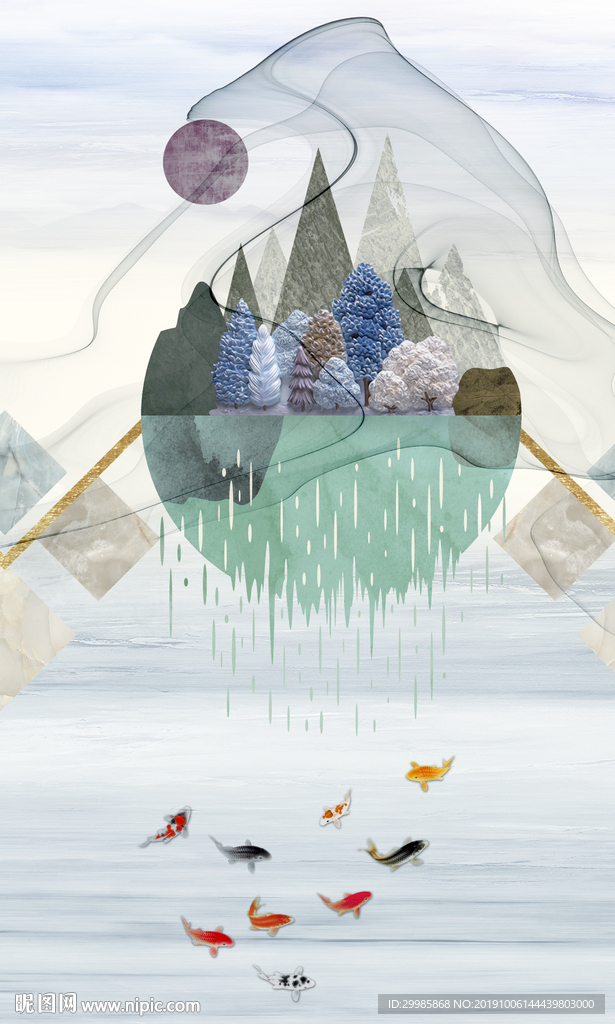 几何山水玄关画 TIF分层画