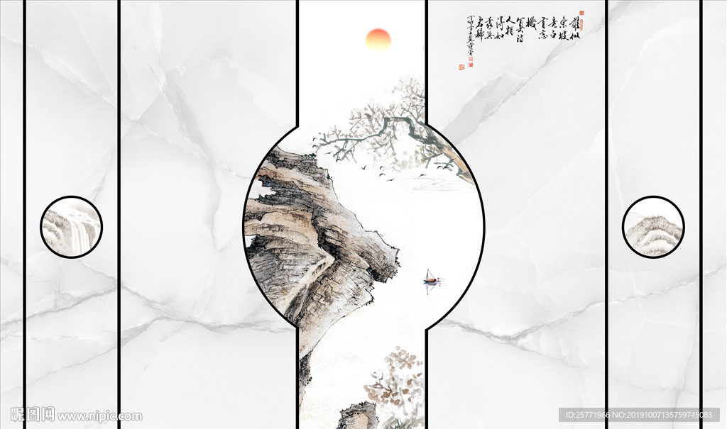 大理石山水画 水墨山水画