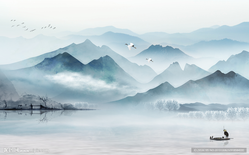 风景画电视背景墙 TIF分层