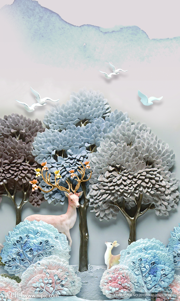 立体欧式麋鹿 TIF分层 梅