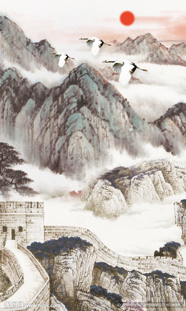 现代中国风山水画 TIF分层