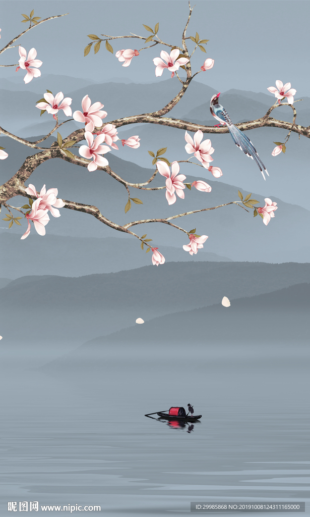 别墅禅意山水画 TIF分层