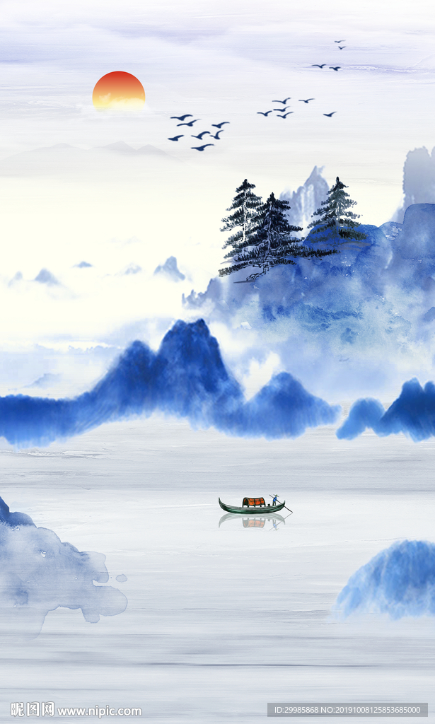 现代禅意山水画 TIF分层