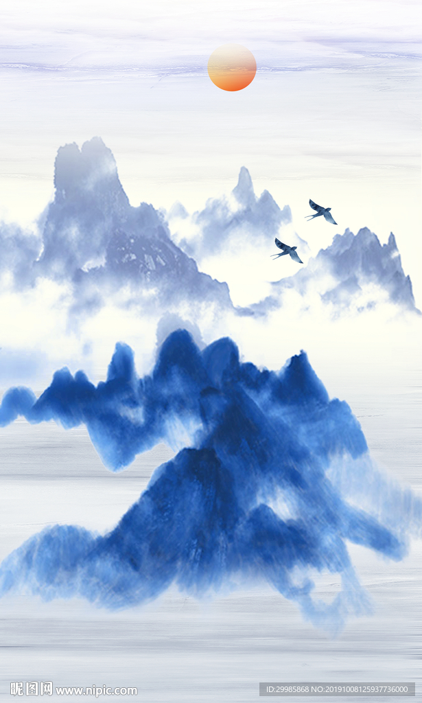 中国风禅意山水画 TIF分层