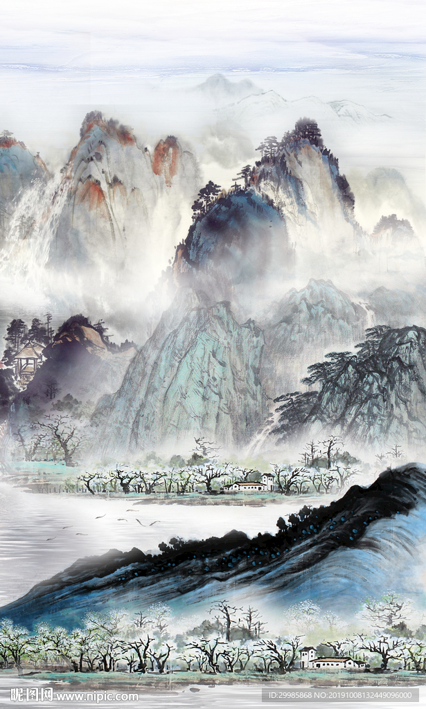 国画中式山水画 TIF分层