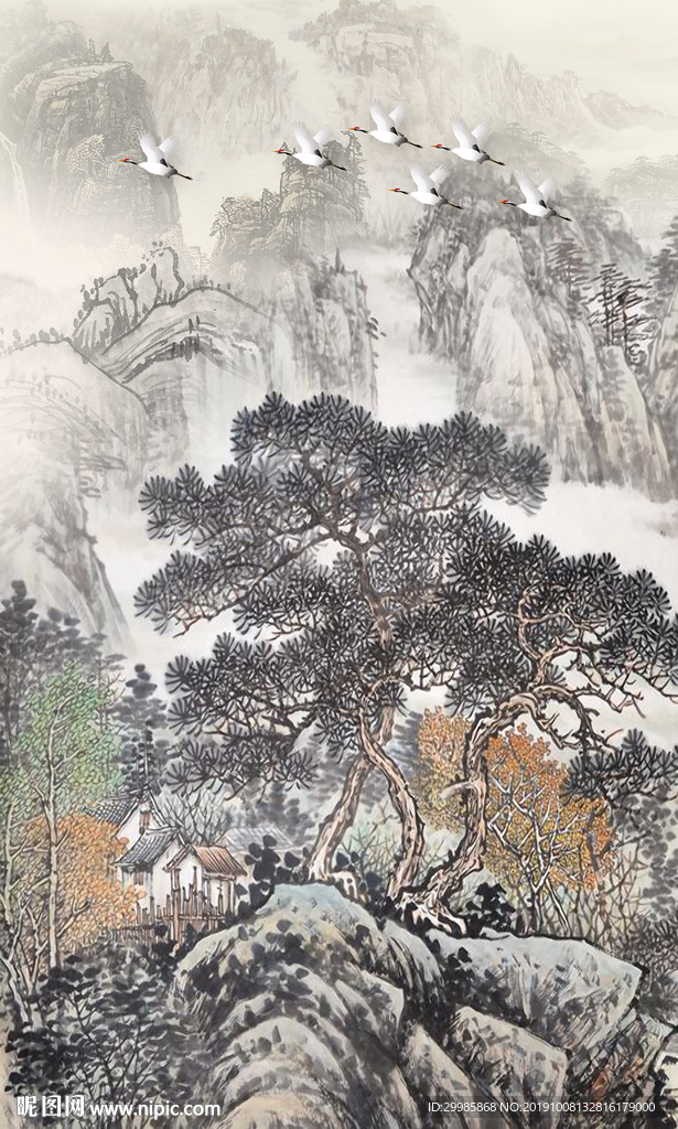 复古 中式山水画 TIF分层