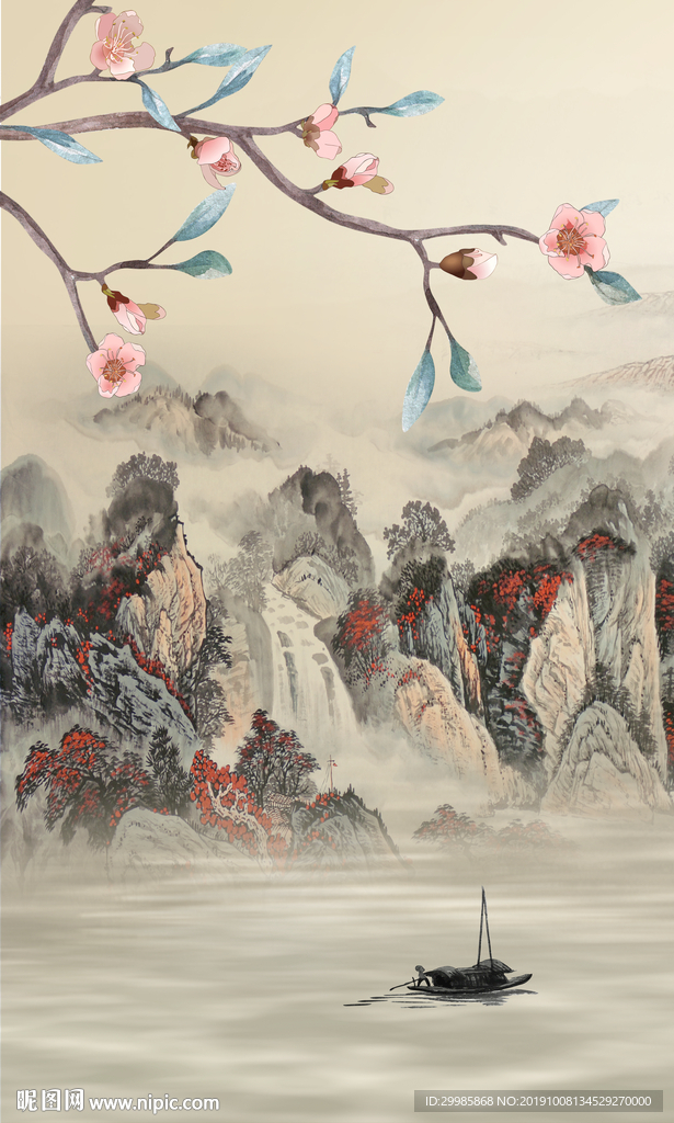 国画中式山水画 TIF分层