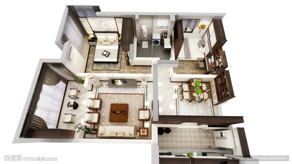 新中式风格家装户型效果图