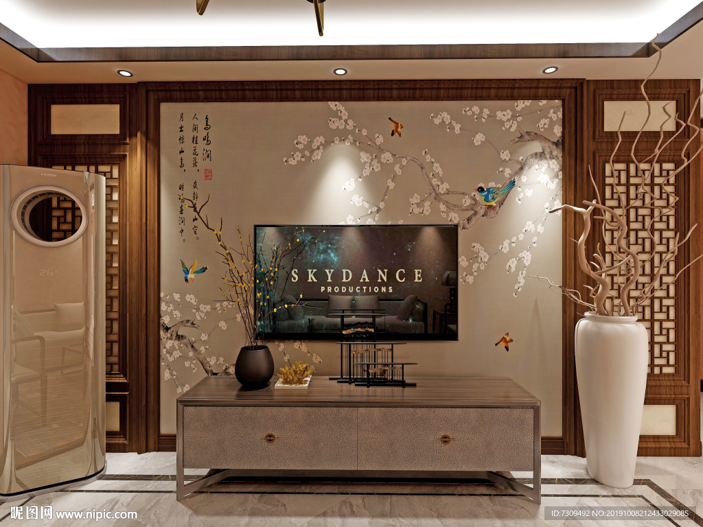 新中式装修电视背景墙效果图