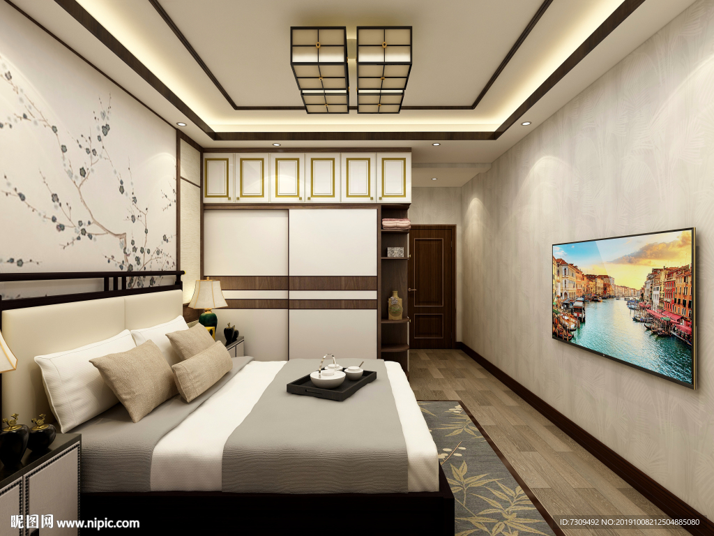 新中式风格家居主卧装修效果图