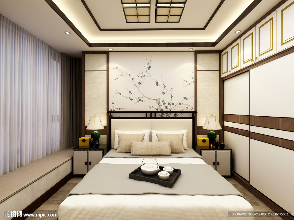 新中式风主人房装修效果图