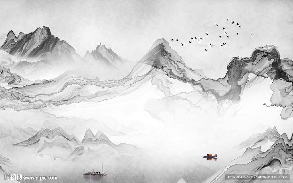 中式新意境山水画 TIF分层