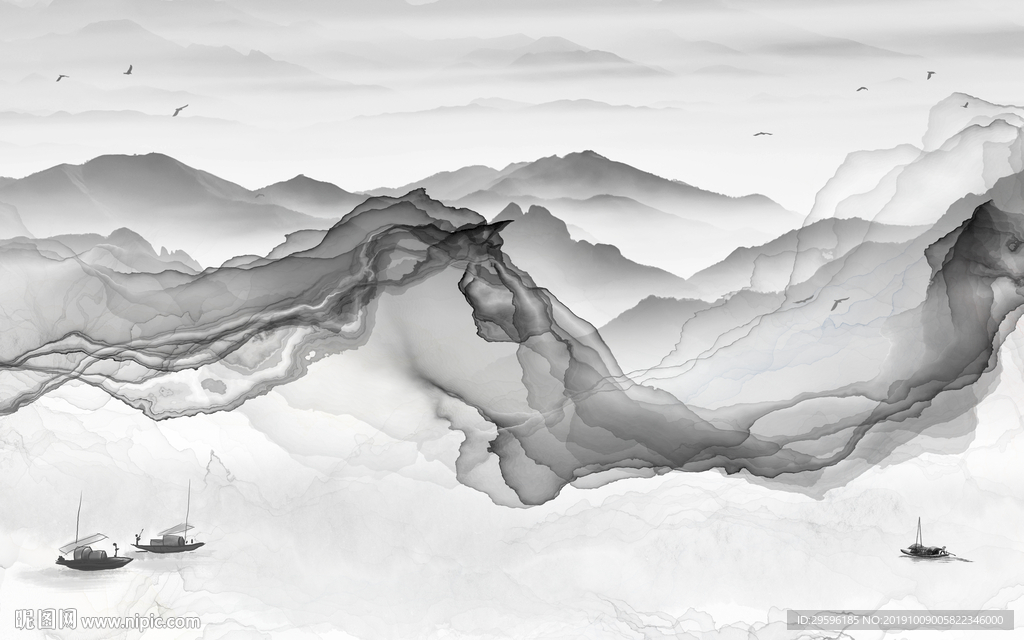 线条新意境山水画 TIF分层