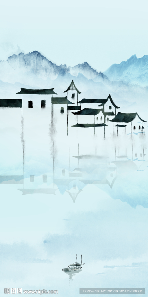 徽派新山水玄关画 TIF分层