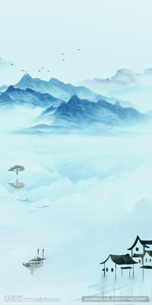 高清新山水玄关画 TIF分层