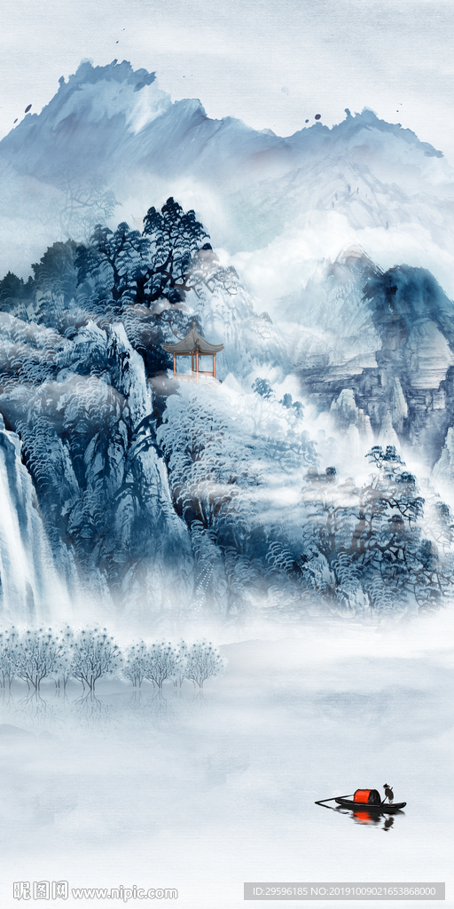 中式新山水玄关画 TIF分层